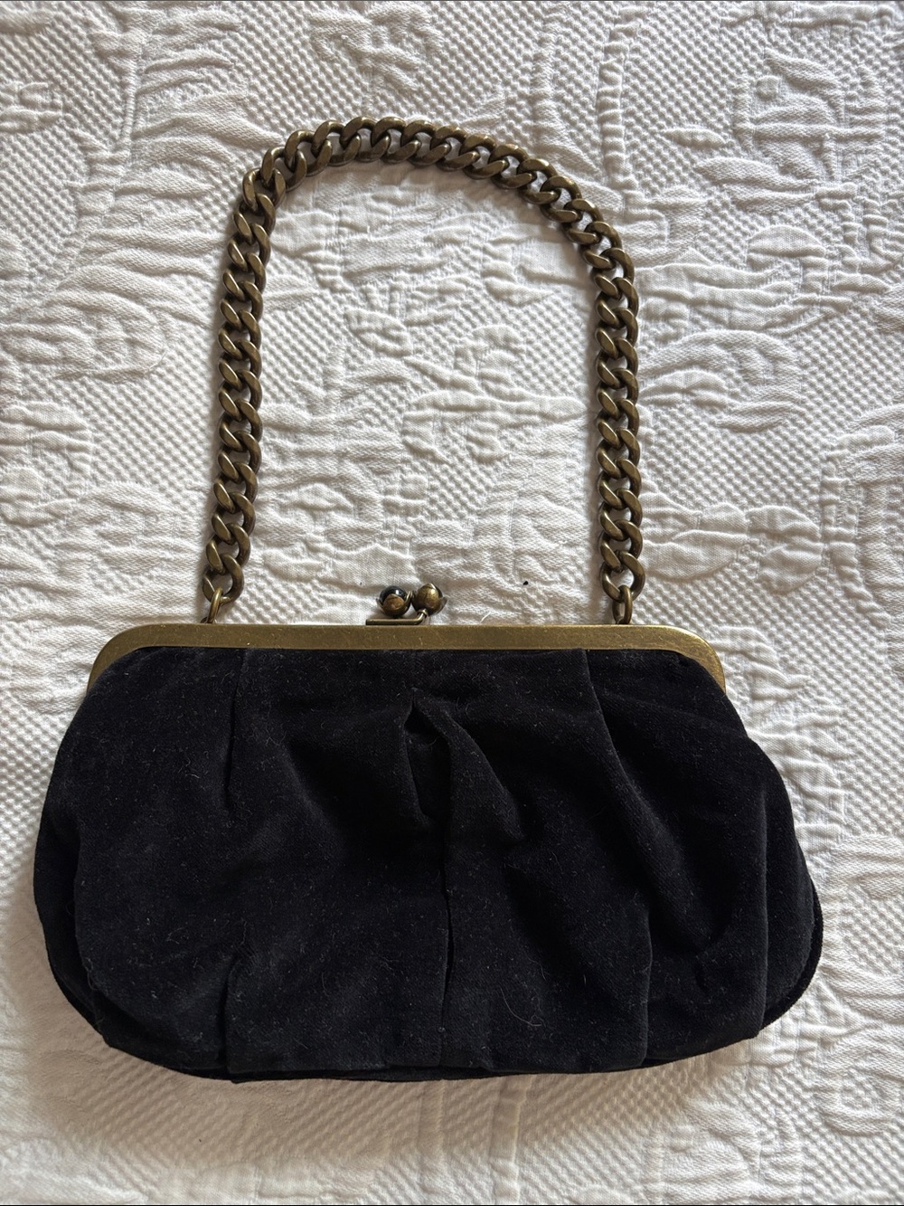 J.Crew Vintage-Inspired Black Velvet Chain-Handle Evening Bag